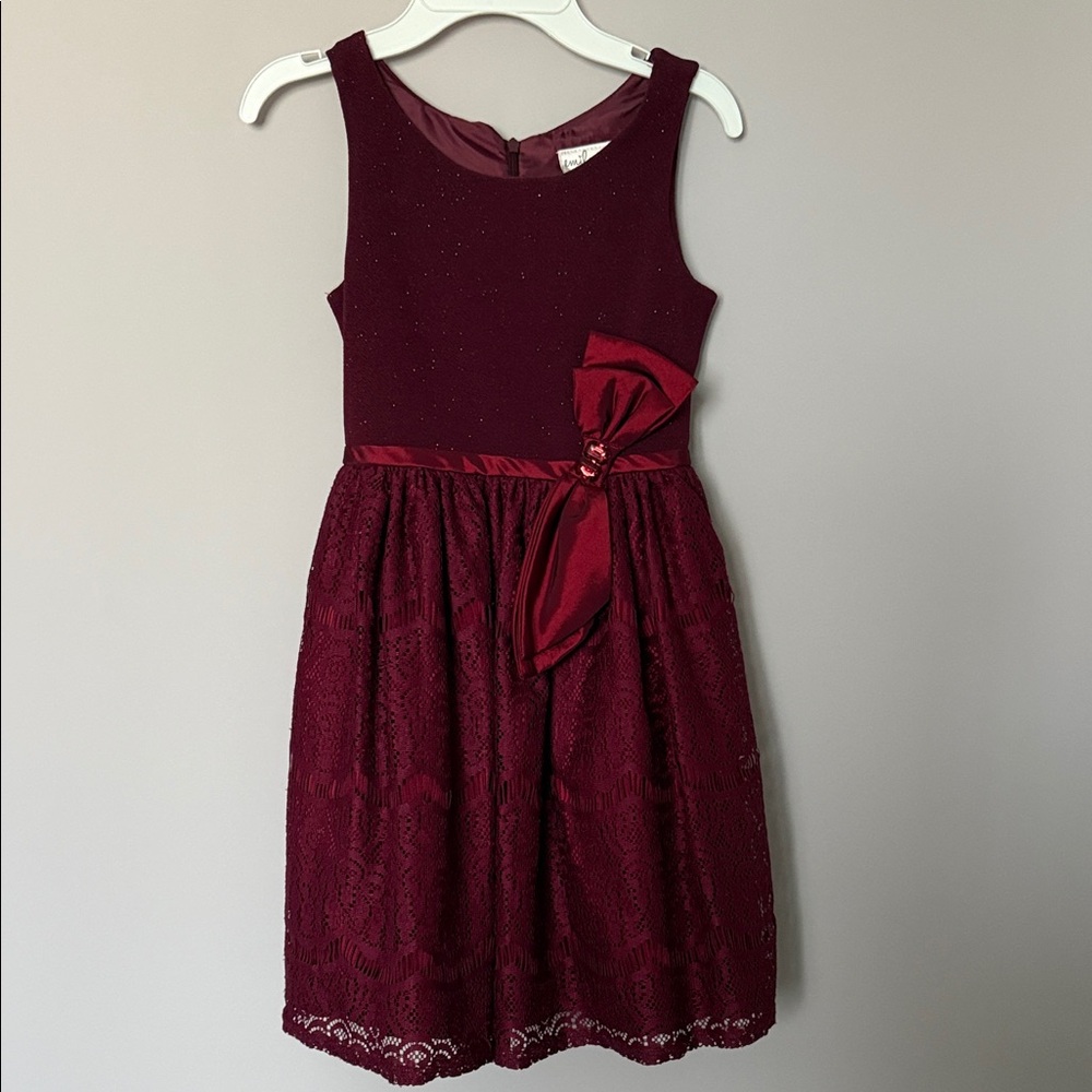 Emily West Burgundy Lace and Sparkle Kids Dress size 7 - NWOT